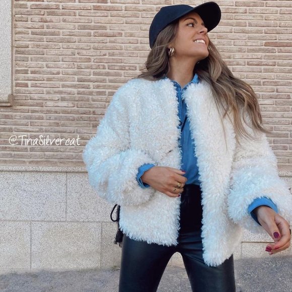 BLOGGER'S FAVE! Zara Faux Fur Coat Ecru NWT - Picture 7 of 16